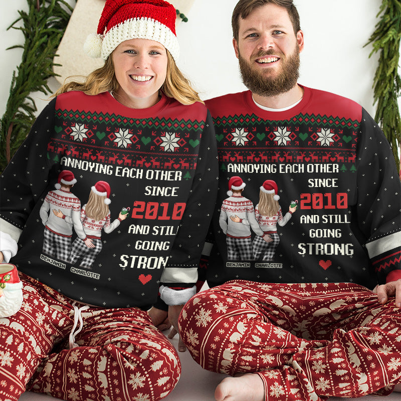 Annoying Each Other Since - Couple Personalized Custom Ugly Sweatshirt - Unisex Wool Jumper - Christmas Gift For Husband Wife, Anniversary