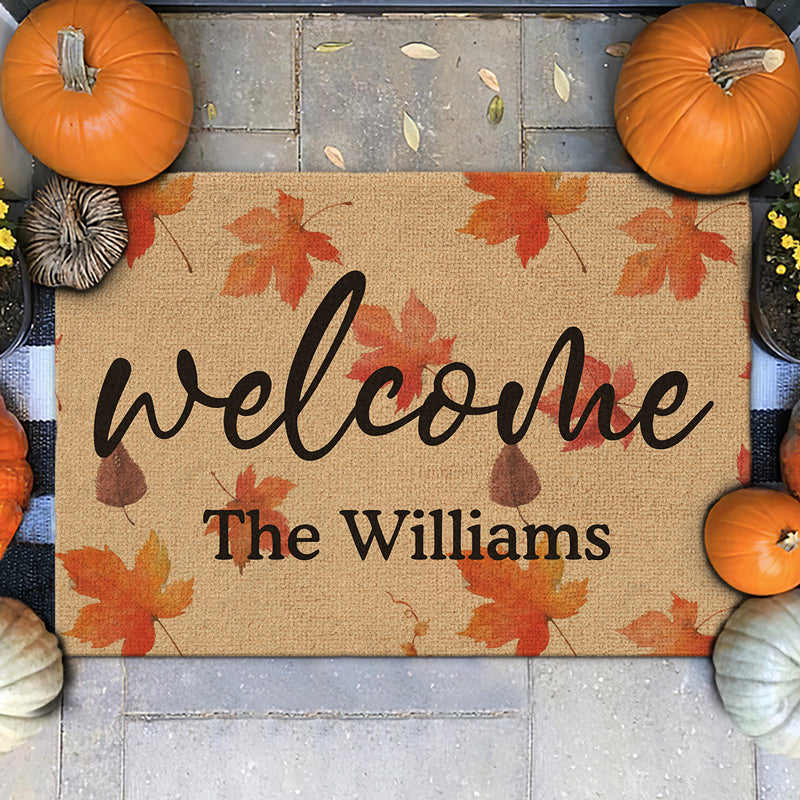 Custom Name Fall Pumpkin Welcome Decor - Personalized Doormat