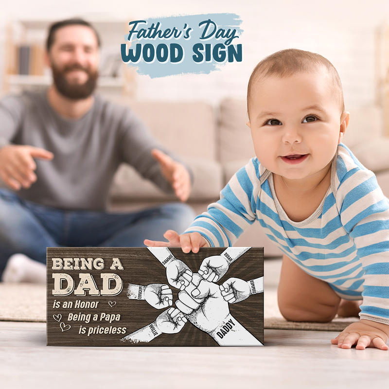 Custom Name Dad Fist Bump Gifts for Dads - Personalized Wood Sign
