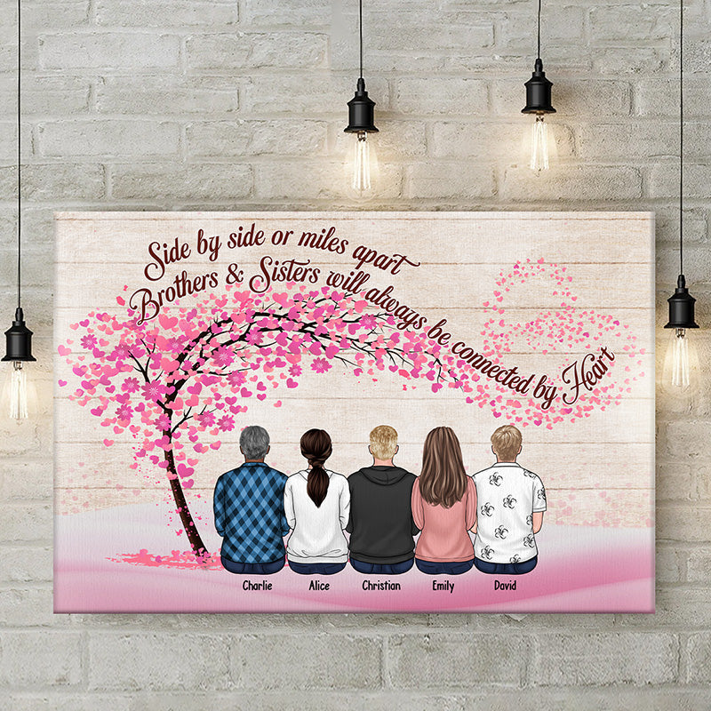 We'll Always Be Connected By Heart - Family Personalized Custom Horizontal Canvas - Gift For Siblings, Brothers, Sisters