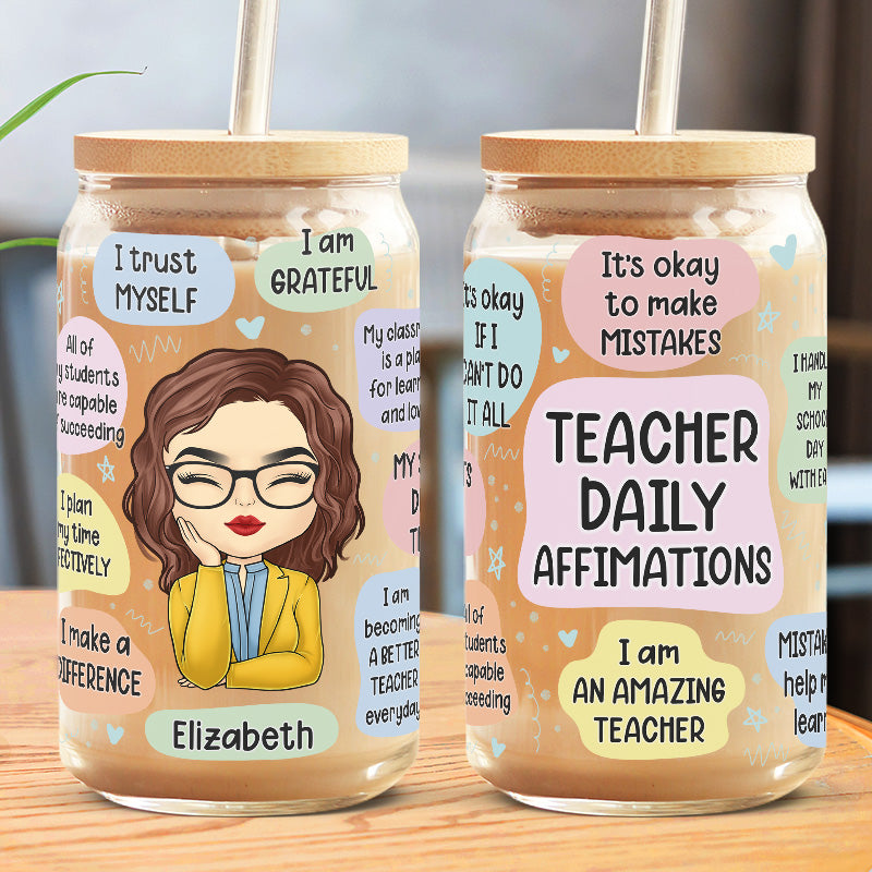 Custom Name Teacher Affirmation Gifts for Teachers - Personalized Glass Cup