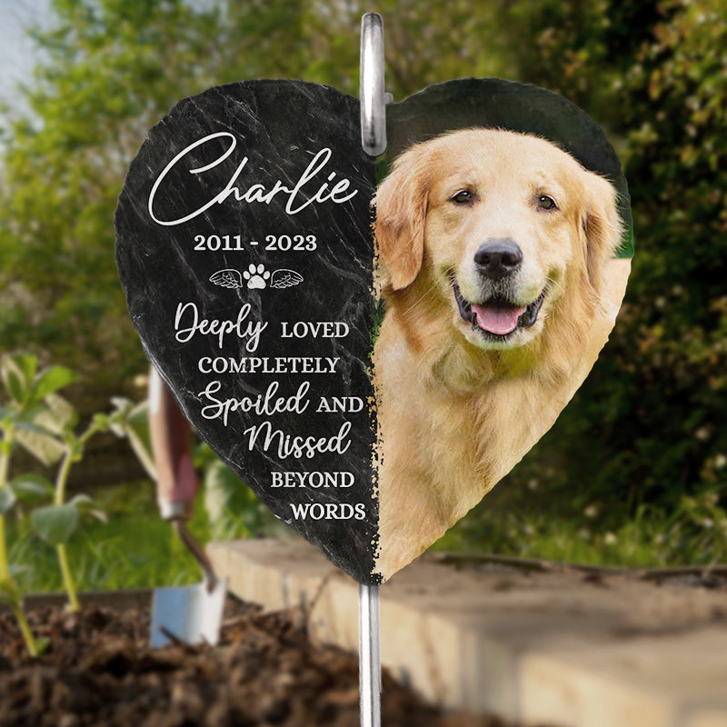 Custom Photo Deeply Loved, Completely Spoiled  - Memorial Personalized Memorial Garden Slate & Hook - Sympathy Gift For Pet Owners, Pet Lovers