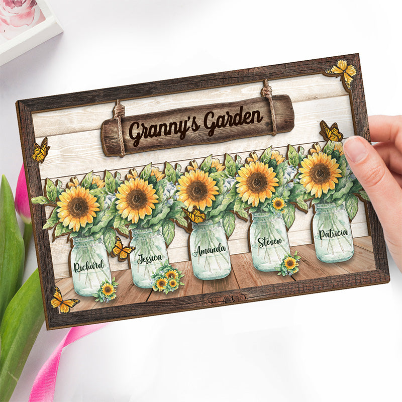 A Garden Of Love - Family Personalized Custom 2-Layered Wooden Plaque With Stand - House Warming Gift For Grandma