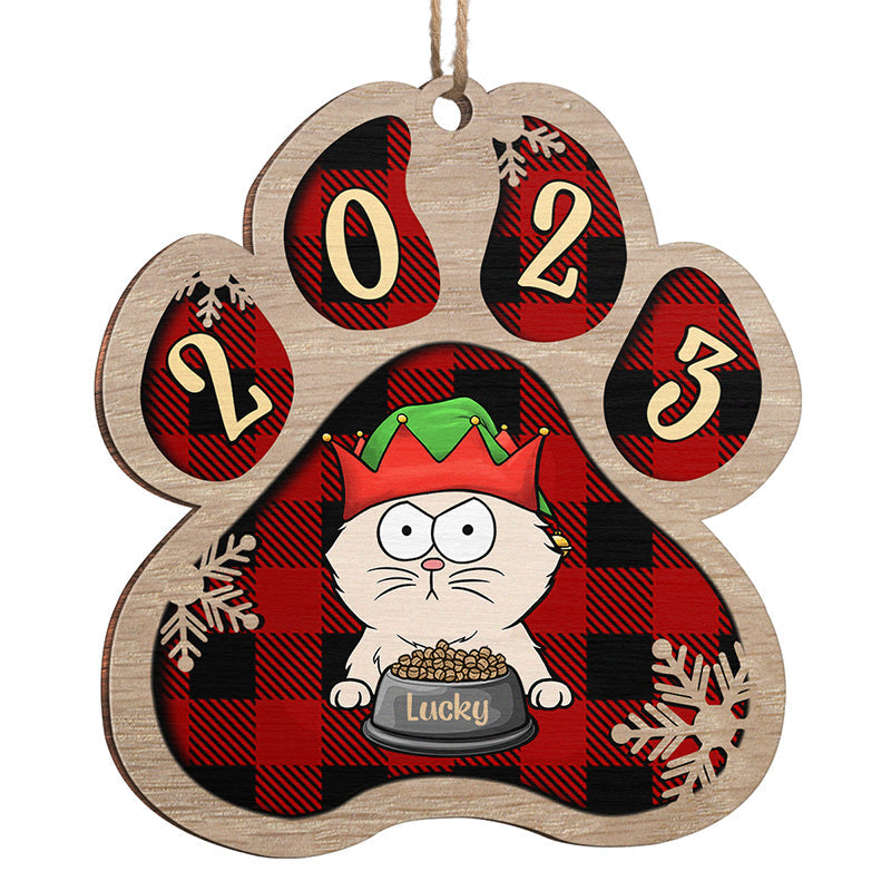 Lucky Cat Christmas Ornament - Festive Buffalo Plaid Holiday Decor
