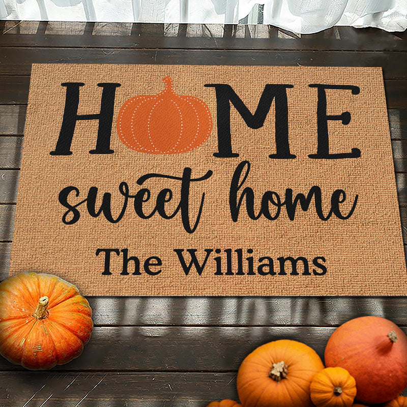 Custom Name Fall Pumpkin Home Decor - Personalized Doormat