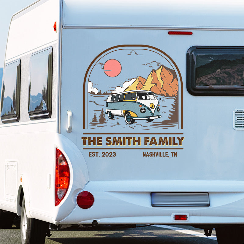 Custom Retro Camper Van Family Decor - Personalized Decal