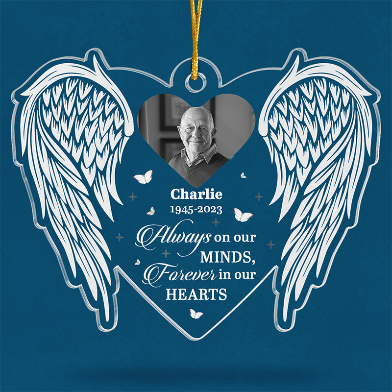 Custom Photo Always On Our Minds - Memorial Personalized Custom Ornament - Acrylic Custom Shaped - Christmas Gift, Sympathy Gift For Family Members