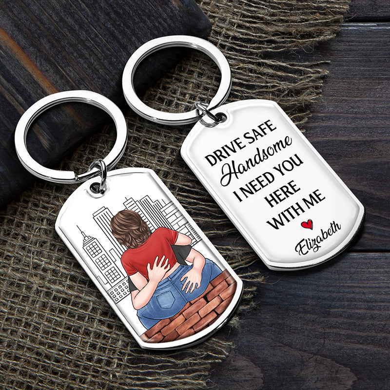 I Need You Here With Me - Couple Personalized Custom Keychain - Gift For Husband Wife, Anniversary