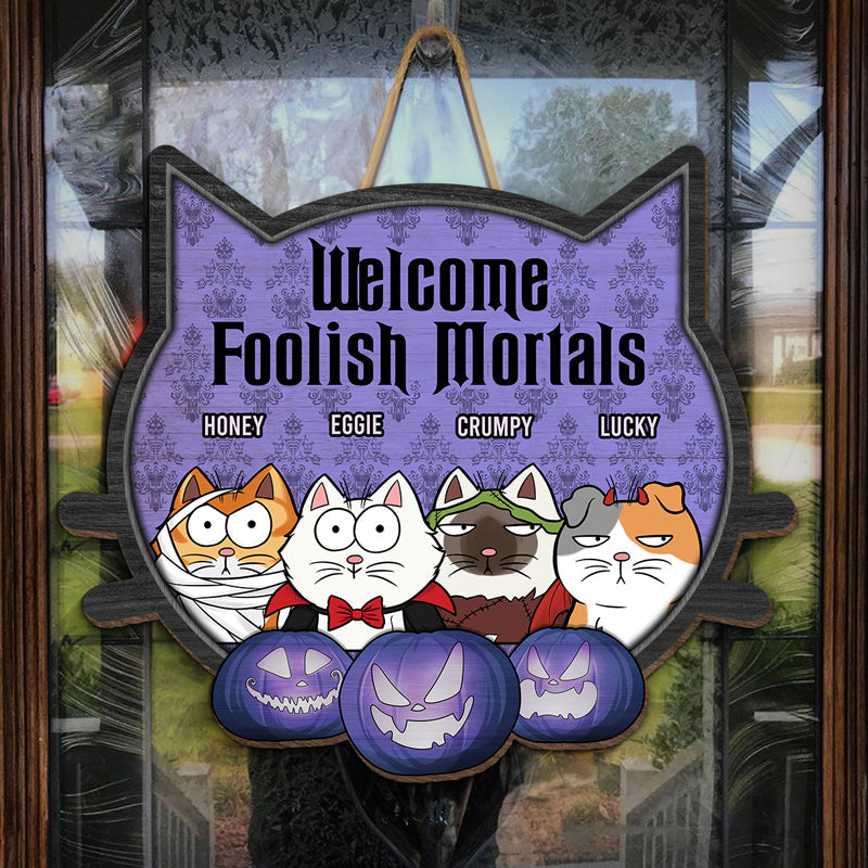 Custom Name Halloween Cat Decor for Cat Lovers - Personalized Wood Sign