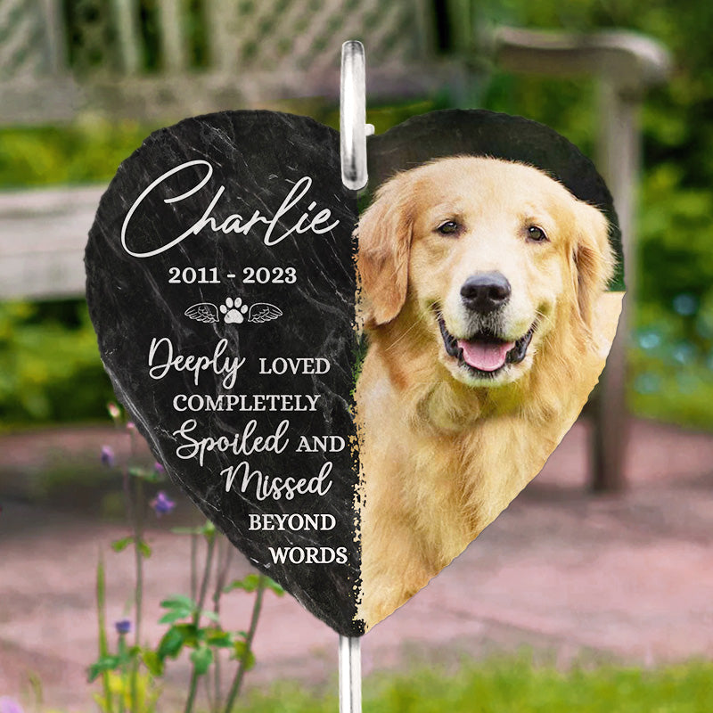 Custom Photo Deeply Loved, Completely Spoiled  - Memorial Personalized Memorial Garden Slate & Hook - Sympathy Gift For Pet Owners, Pet Lovers
