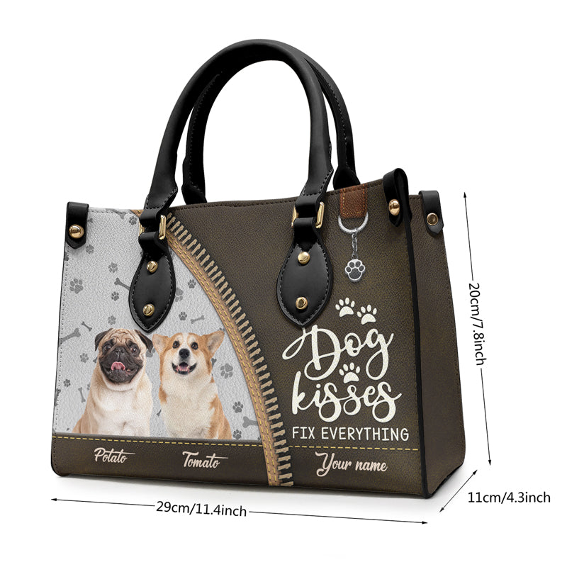 Custom Photo Dog Kisses Fix Everything Gifts for Dog Moms - Personalized Leather Handbag