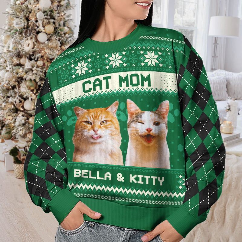 Custom Cat Photo Christmas Gifts for Cat Moms - Personalized Sweatshirt