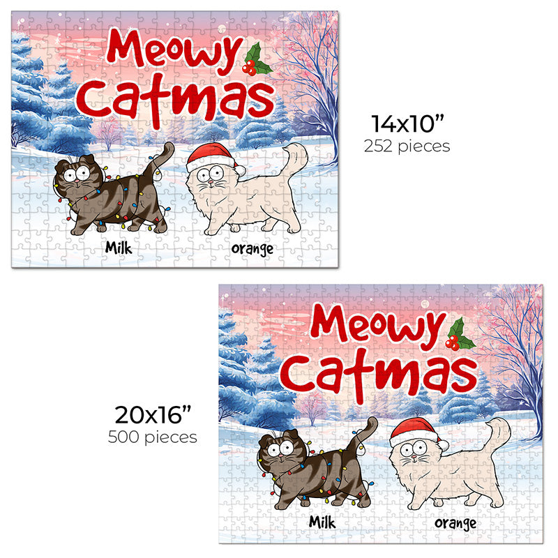 Custom Name Christmas Cat Gifts for Cat Lovers - Personalized Jigsaw Puzzle