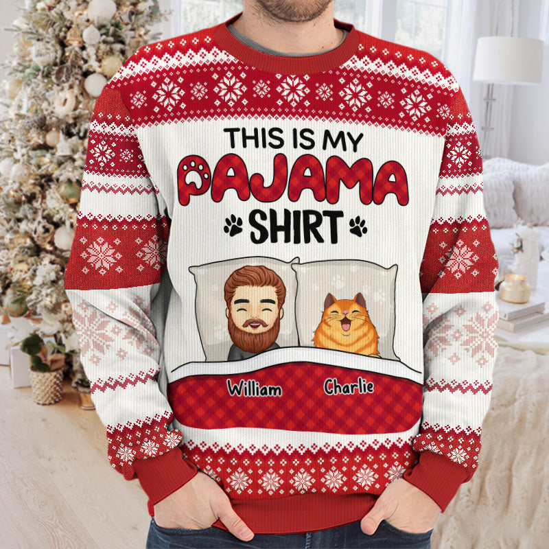 This Is My Pajama Shirt - Cat Personalized Custom Ugly Sweatshirt - Unisex Wool Jumper - Christmas Gift For Pet Owners, Pet Lovers