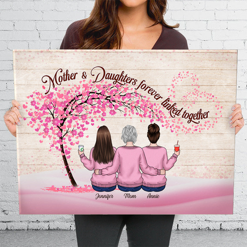 Mother & Daughters Forever Linked Together - Family Personalized Custom Horizontal Canvas - Mother's Day, Birthday Gift For Mom