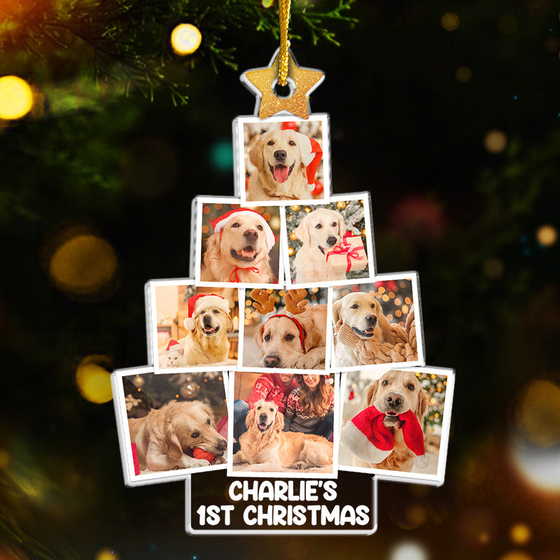 Custom Photo Happy First Christmas - Dog & Cat Personalized Custom Ornament - Acrylic Custom Shaped - Christmas Gift For Pet Owners, Pet Lovers