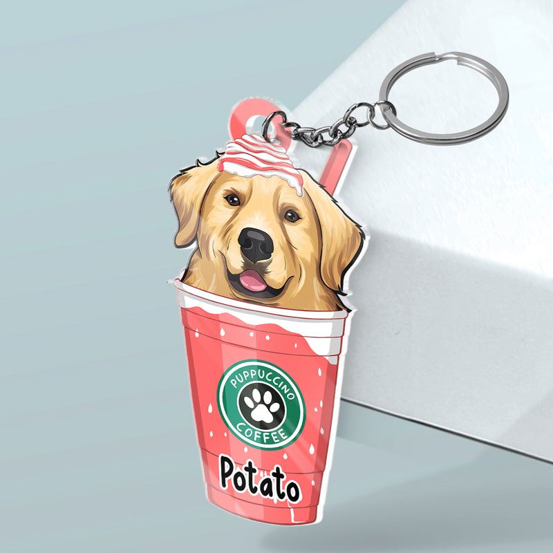 Puppuccino Catpuccino Coffee - Dog & Cat Personalized Custom Flower Shaped Acrylic Keychain - Gift For Pet Owners, Pet Lovers