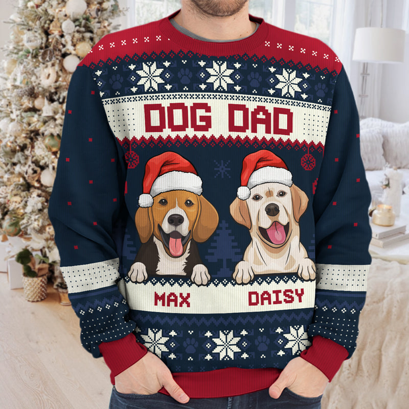 Merry Christmas, Dog Mom Dog Dad - Personalized Custom Unisex Ugly Christmas Sweatshirt, Wool Sweatshirt, All-Over-Print Sweatshirt - Gift For Dog Lovers, Pet Lovers, Christmas Gift