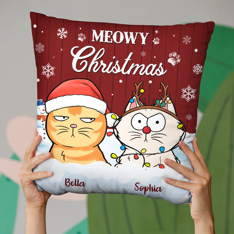 Custom Name Christmas Cat Gifts for Cat Lovers - Personalized Pillow