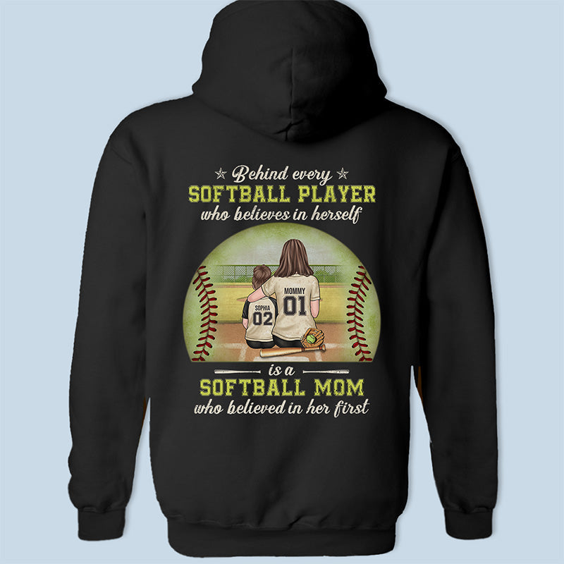 Behind Every Softball Player - Family Personalized Custom Unisex T-shirt, Hoodie, Sweatshirt - Gift For Family Members
