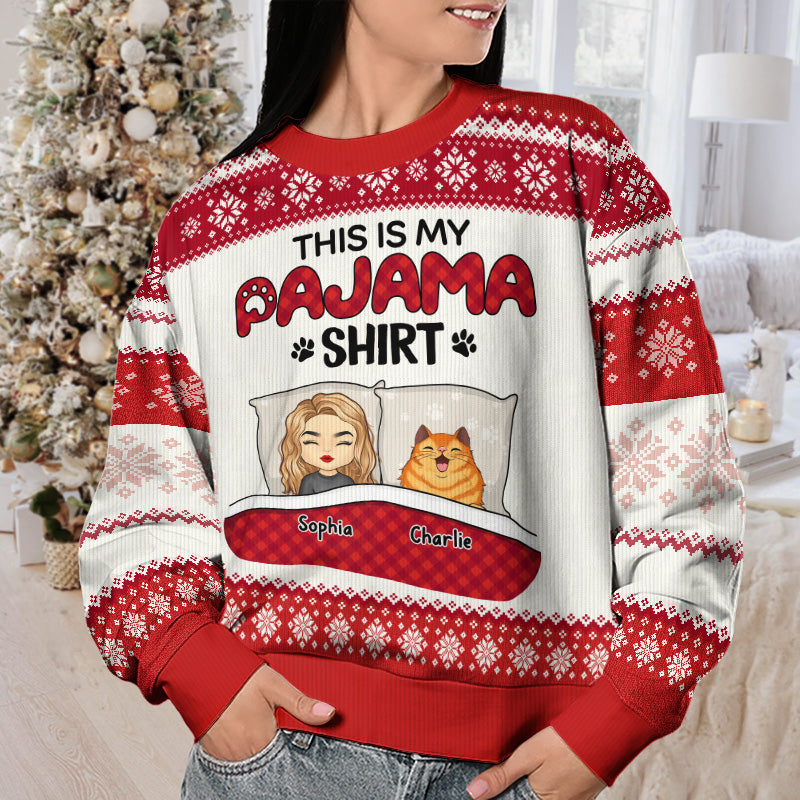 This Is My Pajama Shirt - Cat Personalized Custom Ugly Sweatshirt - Unisex Wool Jumper - Christmas Gift For Pet Owners, Pet Lovers