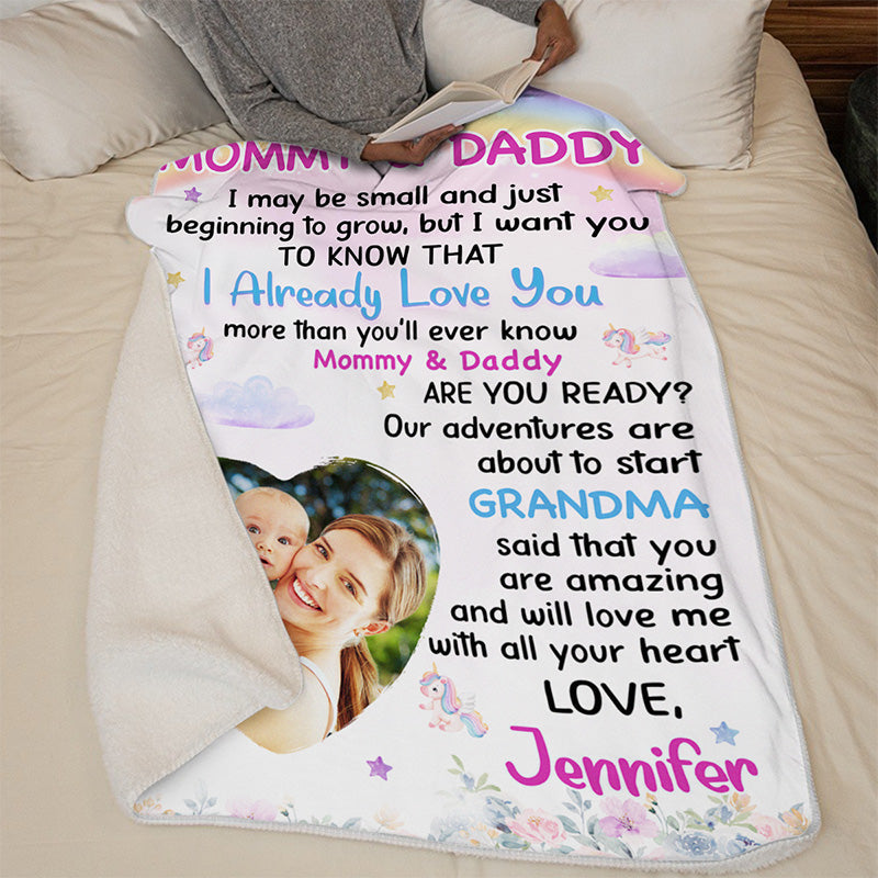 Custom Photo Mama's Blessing - Family Personalized Custom Blanket - Baby Shower Gift, Christmas Gift For First Mom
