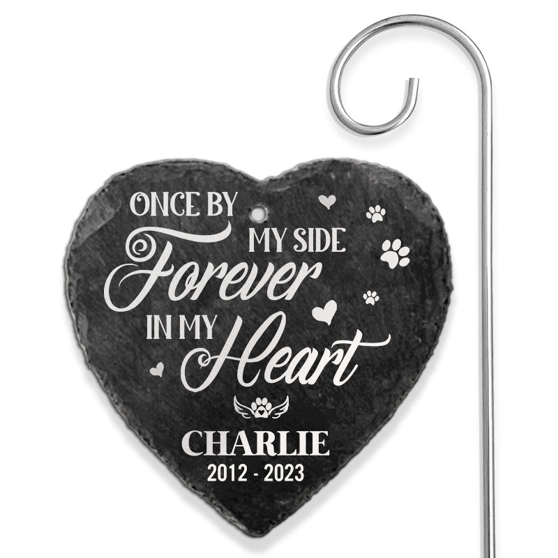 Custom Photo One By My Side Forever In My Heart - Memorial Personalized Memorial Garden Slate & Hook - Memorial Gift, Sympathy Gift For Pet Owners, Pet Lovers