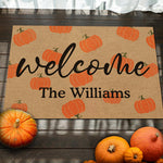 Custom Name Fall Pumpkin Welcome Decor - Personalized Doormat