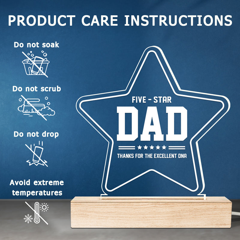 Five-Star Papa, Thanks For Excellent DNA - Family Personalized Custom 3D LED Light - Father's Day, Birthday Gift For Dad