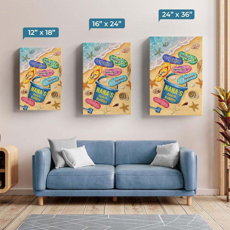 Custom Name Beach Buddies Gifts for Grandma - Personalized Canvas