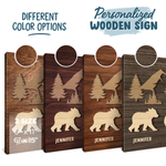 Custom Name Bear Family Mountain Gifts for Papa - Personalized Wood Sign