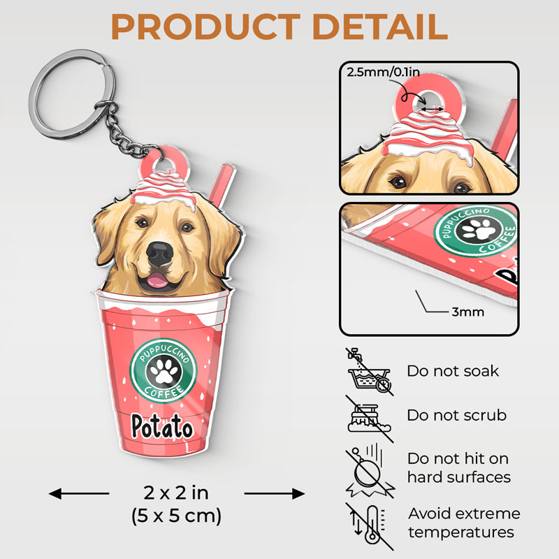 Puppuccino Catpuccino Coffee - Dog & Cat Personalized Custom Flower Shaped Acrylic Keychain - Gift For Pet Owners, Pet Lovers
