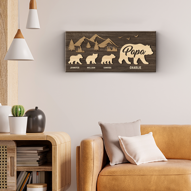 Custom Name Bear Family Mountain Gifts for Papa - Personalized Wood Sign
