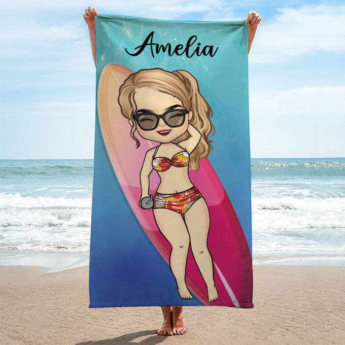 Custom Name Beach Babe Gifts for Women - Personalized Beach Towel