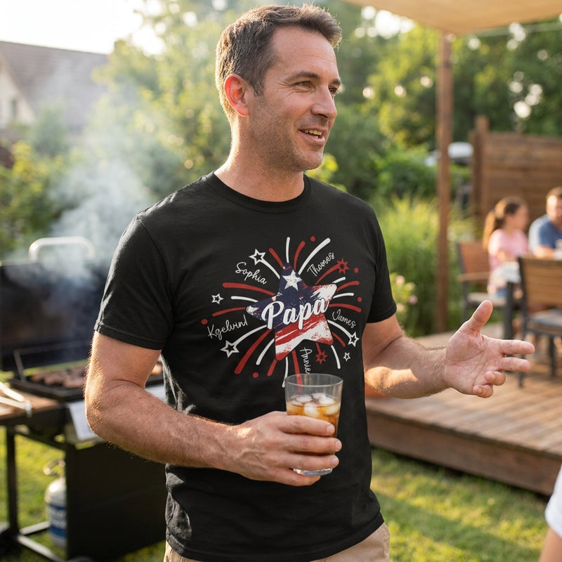 Papa & Kids Firework Star - Family Personalized Custom Unisex T-shirt, Hoodie, Sweatshirt - 4th Of July, Birthday Gift For Dad, Grandpa