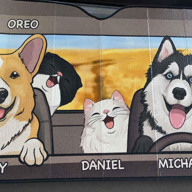 Dogs And Cats - Personalized Auto Sunshade - Gift For Pet Lovers