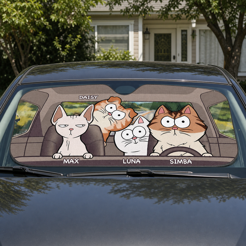 Cat's Trip - Cat Personalized Custom Auto Windshield Sunshade, Car Window Protector - Gift For Pet Owners, Pet Lovers