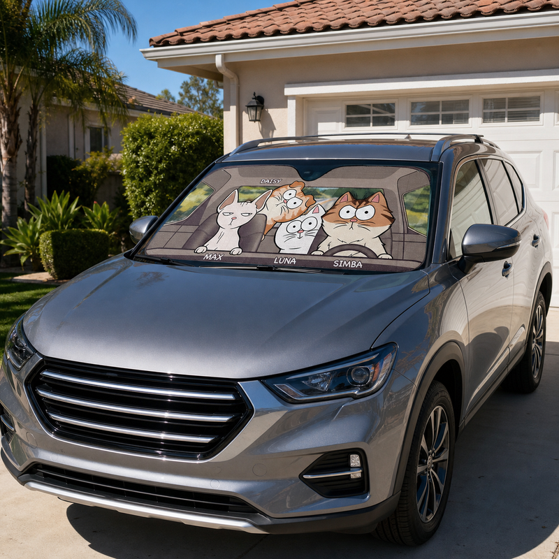 Custom Cartoon Cats Gifts for Cat Lovers - Personalized Auto Sunshade