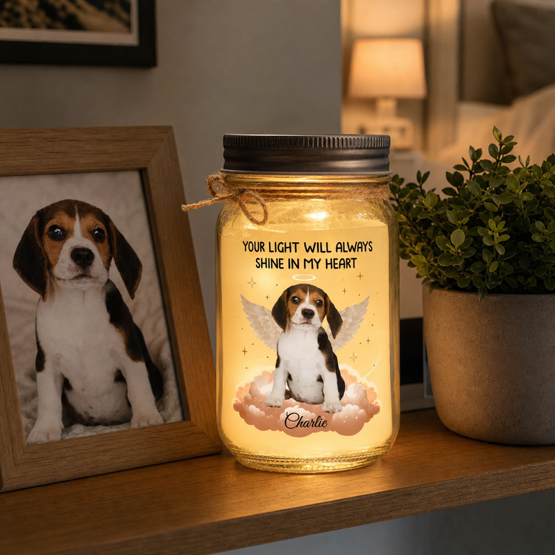 Custom Photo Forever In My Heart - Memorial Personalized Custom Mason Jar Light - Sympathy Gift For Pet Owners, Pet Lovers