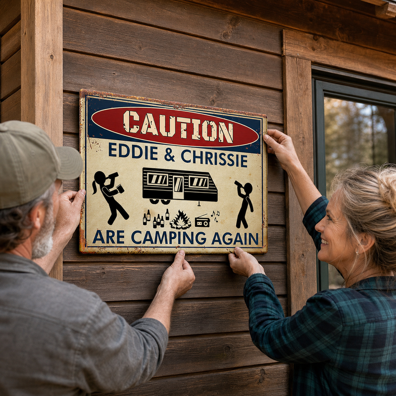 Custom Name Camping Couple Gifts - Personalized Metal Sign