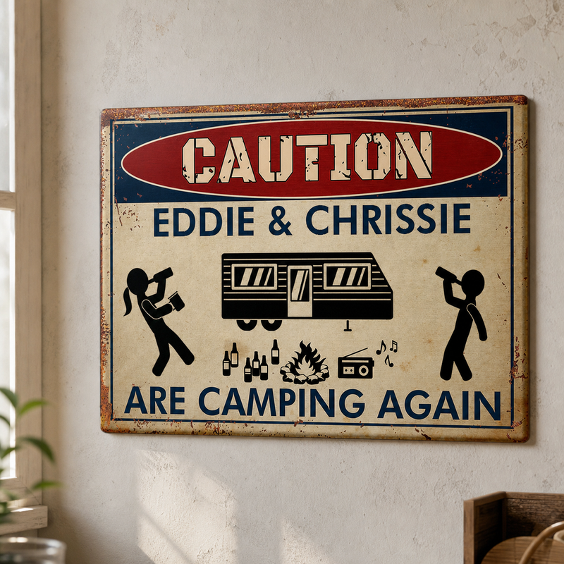 Caution For Campers - Personalized Camping Metal Sign