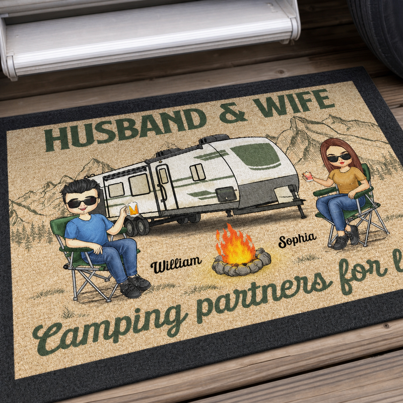 Husband And Wife, Camping Partners For Life - Camping Personalized Custom Home Decor Decorative Mat - House Warming Gift For Husband Wife, Camping Lovers