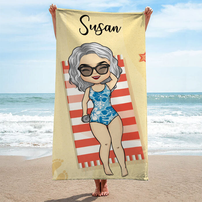 Custom Name Beach Babe Gifts for Women - Personalized Beach Towel