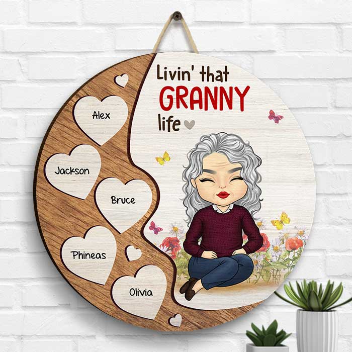Livin' That Grandma Life - Gift For Mom, Grandma - Personalized Shaped Wood Sign