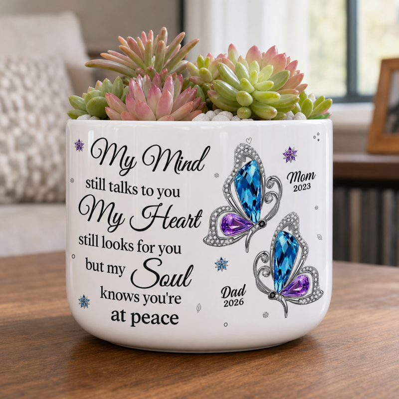 Custom Home Decor Ceramic Plant Pot -  Personalized Memorial Sympathy Gifts For Loss of Mom, Dad - Cardinal Visits From Heaven