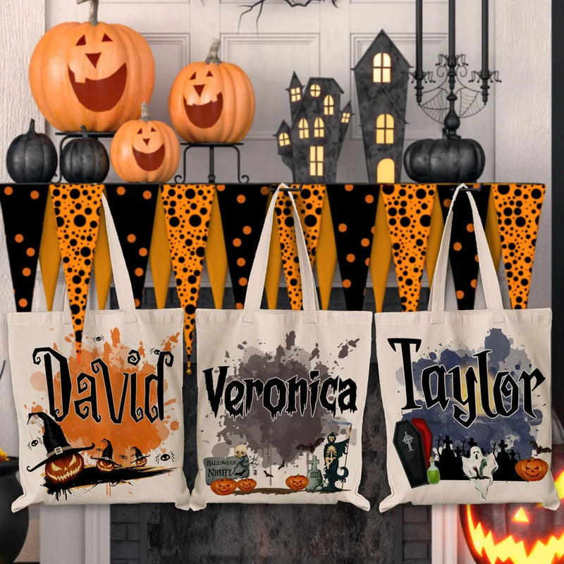 Custom Name Halloween Trick-or-Treat Gifts for Kids - Personalized Tote Bag