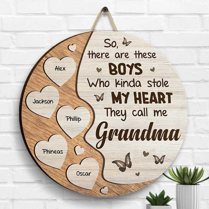 There Are These Boys Who Kinda Stole My Heart - Gift For Mom, Grandma - Personalized Shaped Wood Sign