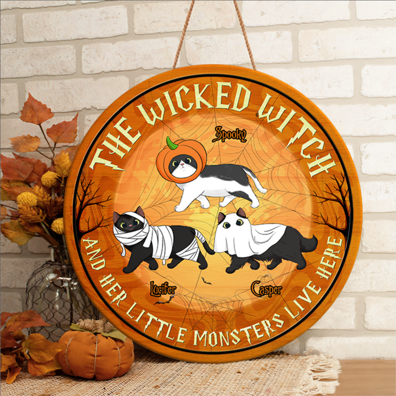 Custom Name Halloween Witch Cat Gifts for Cat Lovers - Personalized Wood Sign