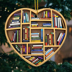Heart-Shaped Bookshelf Christmas Ornament for Book Lovers - Ceramic Ornament