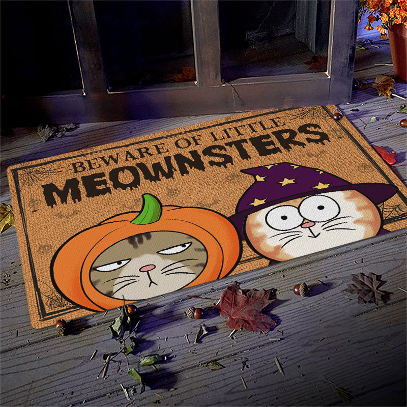 Halloween Cat Doormat with Beware of Little Meownsters Design